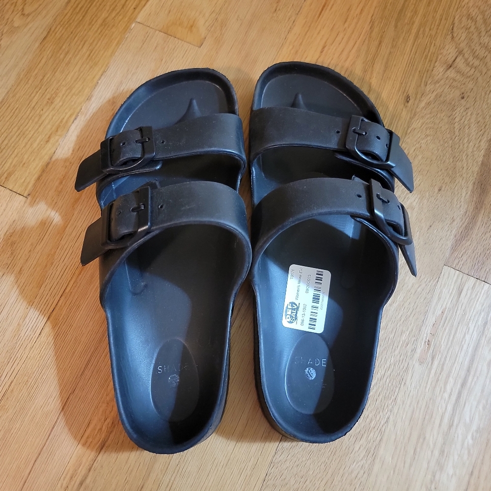 Women's Neida EVA Two Band Footbed Slide Sandals | Shade & Shore | Black - Picture 3 of 6
